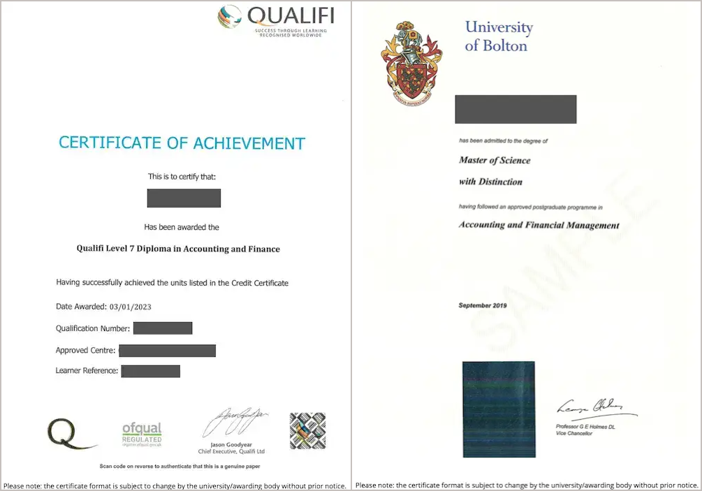 MSc in Accountancy & Financial Management – Greater Manchester Certificate